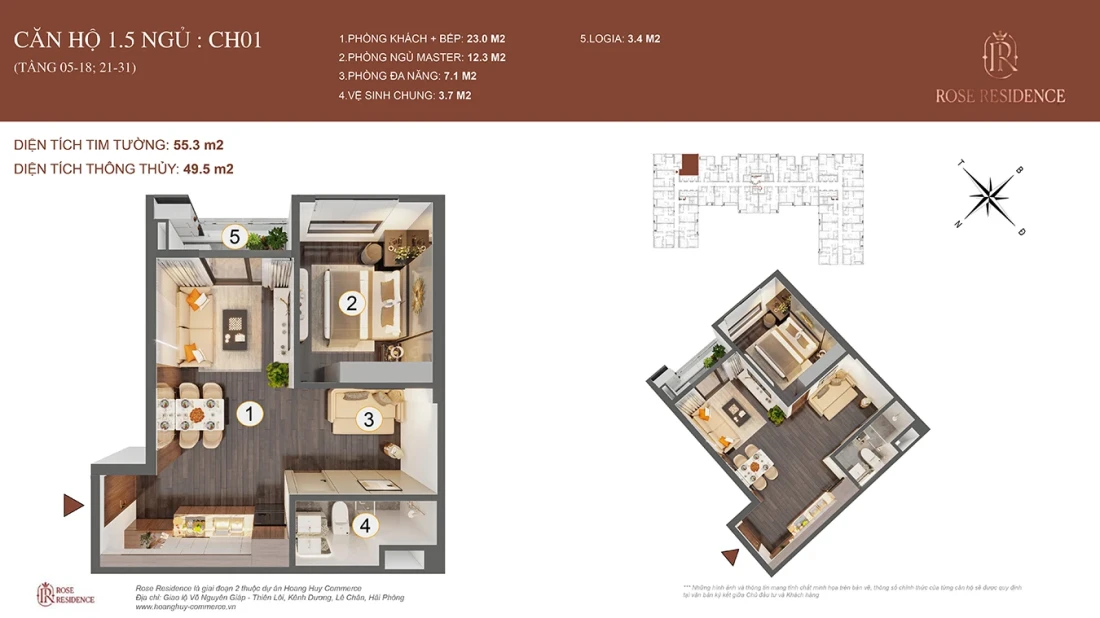 Mặt bằng CH01 ( Tầng 05-18,21-31)